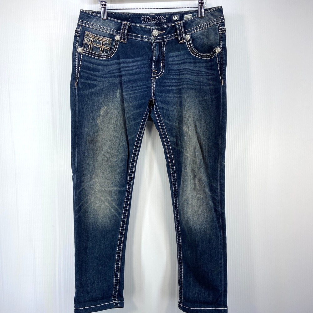 Miss Me Signature Skinny‎ Blue Denim Embellished Jeans Womens 30